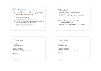 Todays programme:  Predicate Logic  Predicate Logic and Program Verification   Sten kan ikke