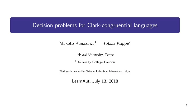 decision problems for clark congruential languages