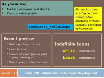 Indefinite Loops  Date and time of exam  Exam location while statements  Format of exam