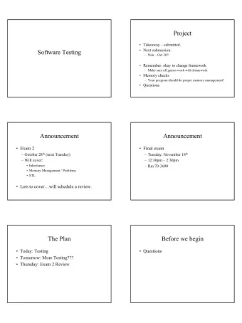 Project   Takeaway  submitted.   Next submission:  Software Testing  Nim  Oct 26 th