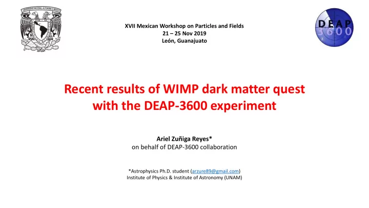 recent results of wimp dark matter quest