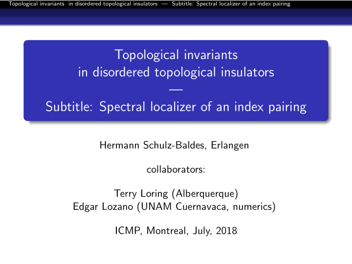 topological invariants in disordered topological