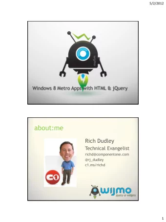 about:me  Rich Dudley  Technical Evangelist  richd@componentone.com  @rj_dudley  c1.ms/richd  1