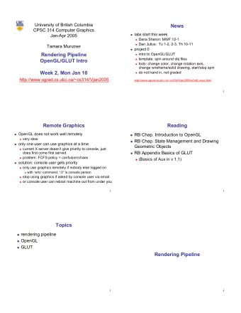 News  CPSC 314 Computer Graphics  labs start this week  Jan-Apr 2005  Dana Sharon: MWF 12-1
