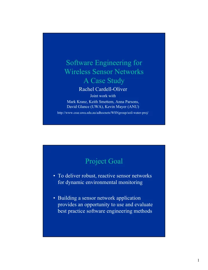 software engineering for wireless sensor networks a case