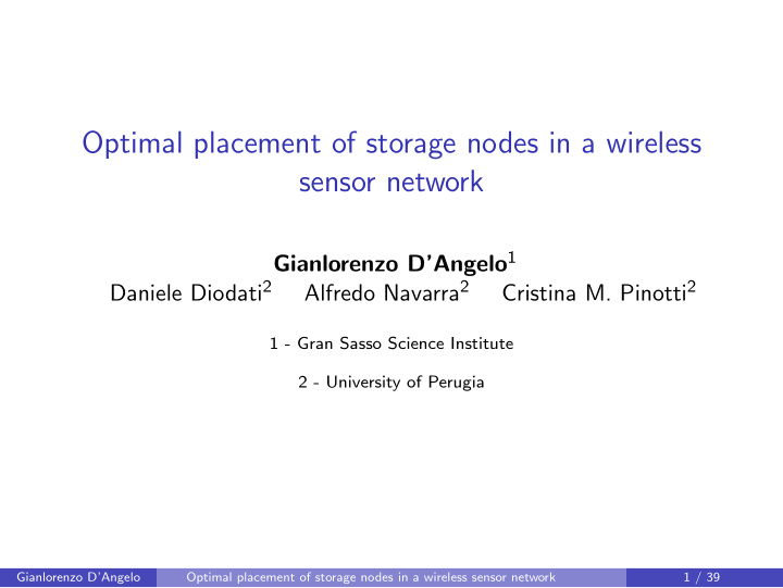 optimal placement of storage nodes in a wireless sensor