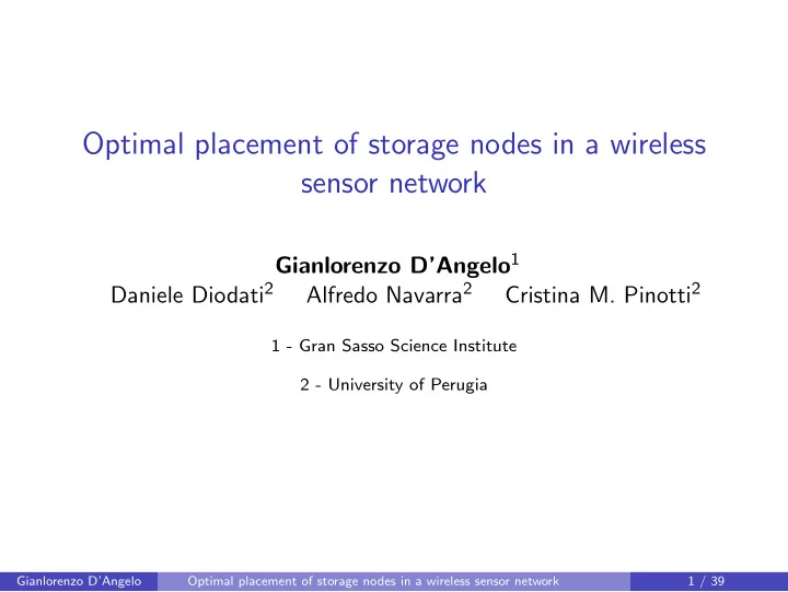 optimal placement of storage nodes in a wireless sensor