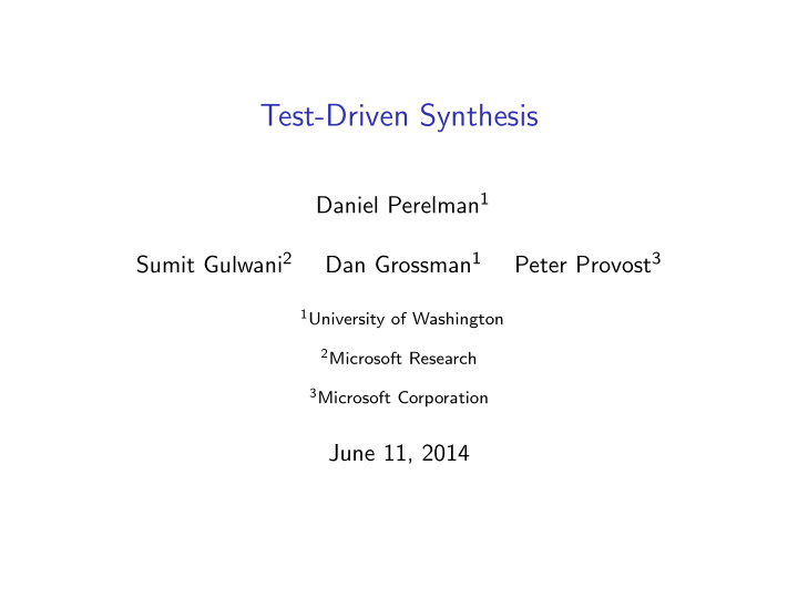 test driven synthesis