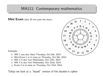 MA111: Contemporary mathematics Mini Exam (due 20 min past the hour):  1  21  2  20  3  B C D  Y Z