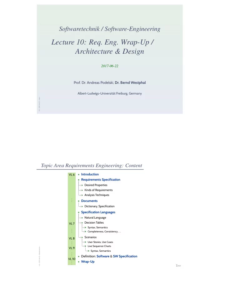 lecture 10 req eng wrap up architecture design