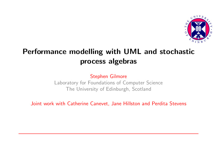 performance modelling with uml and stochastic process
