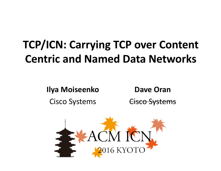 tcp icn carrying tcp over content centric and named data