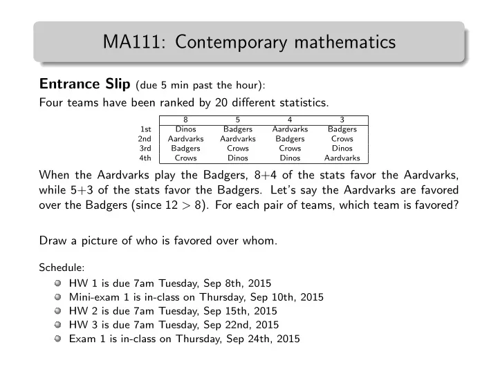 ma111 contemporary mathematics