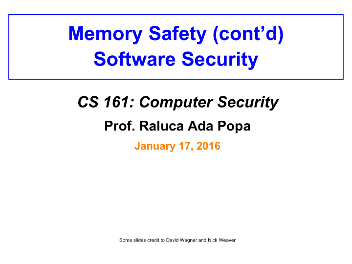 memory safety cont d software security