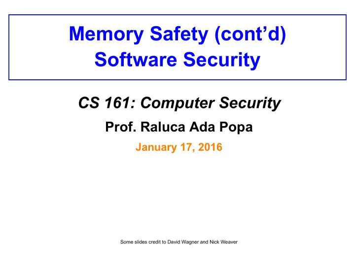 memory safety cont d software security