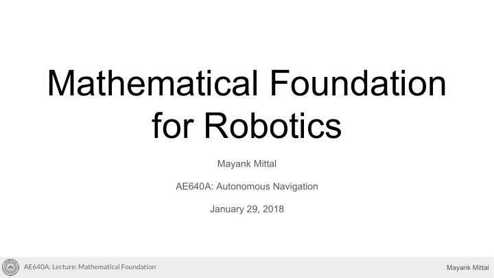 mathematical foundation for robotics