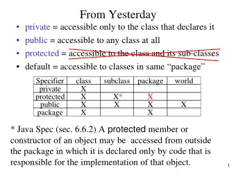 From Yesterday   private = accessible only to the class that declares it   public =
