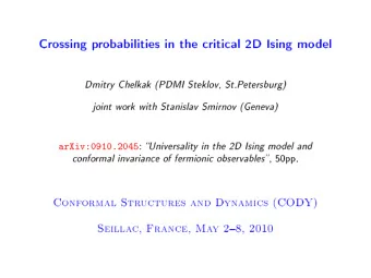 Crossing probabilities in the critical 2D Ising model  Dmitry Chelkak (PDMI Steklov, St.Petersburg)
