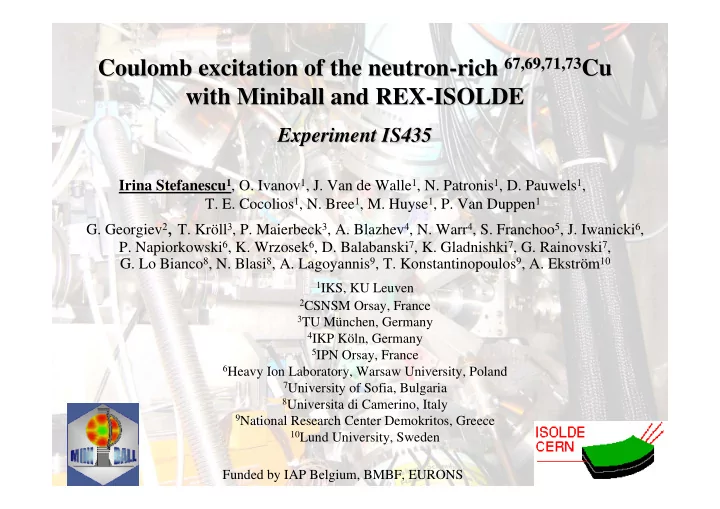 67 69 71 73 cu coulomb excitation of the neutron rich cu