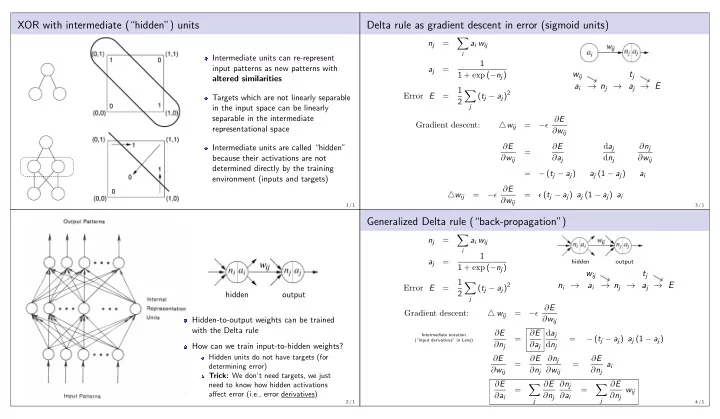 xor with intermediate hidden units delta rule as gradient