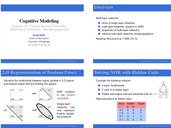 Overview  Multi-layer networks:  Cognitive Modeling  limits of single layer networks;  Lecture