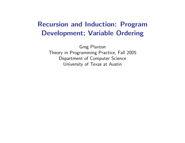 recursion and induction program development variable