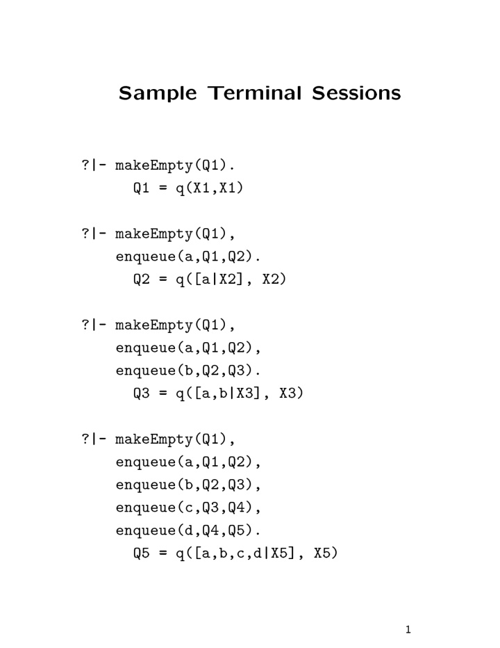 sample t erminal sessions makeempty q q q x x