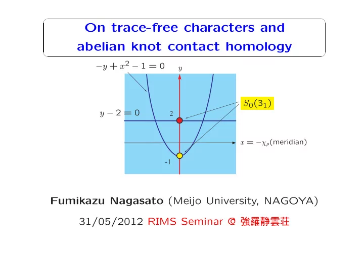 on trace free characters and abelian knot contact homology