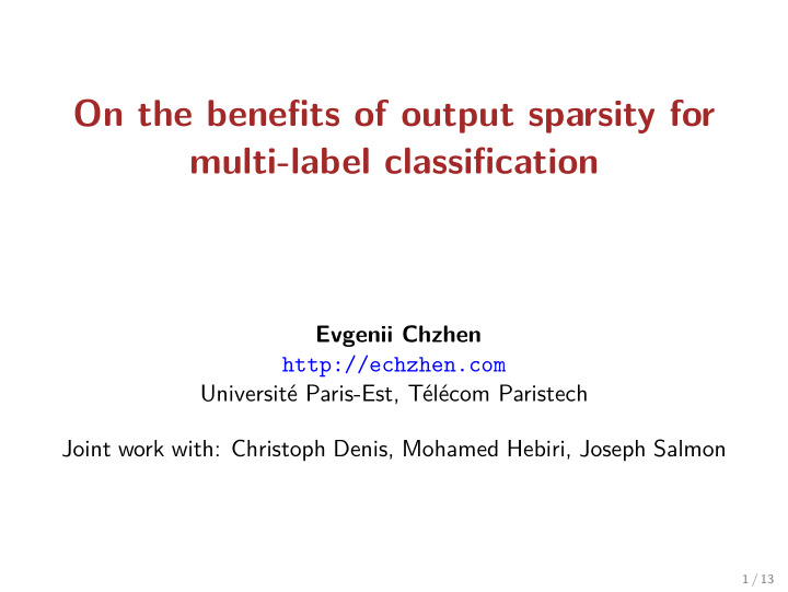 on the benefits of output sparsity for multi label
