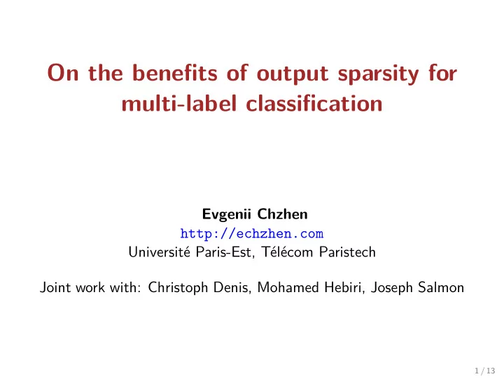 on the benefits of output sparsity for multi label