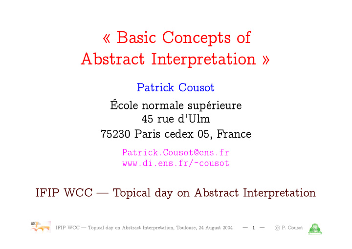 basic concepts of abstract interpretation