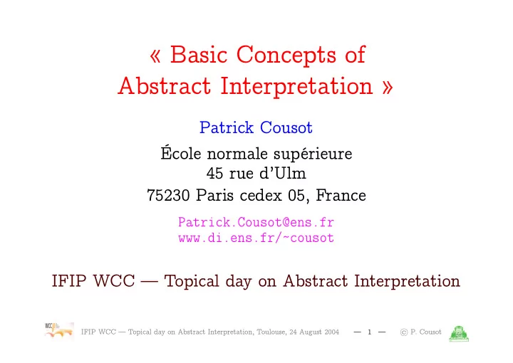 basic concepts of abstract interpretation