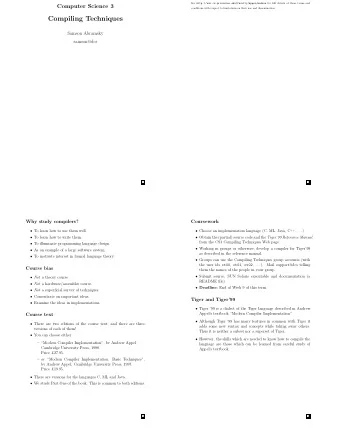 Compiling Techniques  Samson Abramsky  samson@dcs  1  2  Why study compilers?  Coursework  To