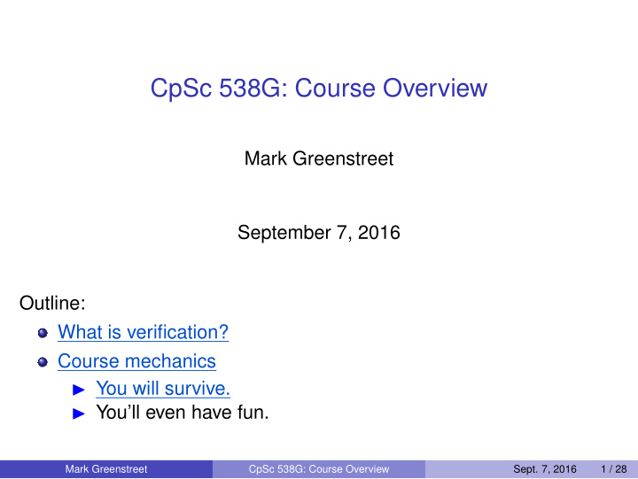 cpsc 538g course overview
