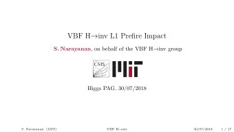 VBF H  inv L1 Prefire Impact S. Narayanan , on behalf of the VBF H  inv group  Higgs PAG,