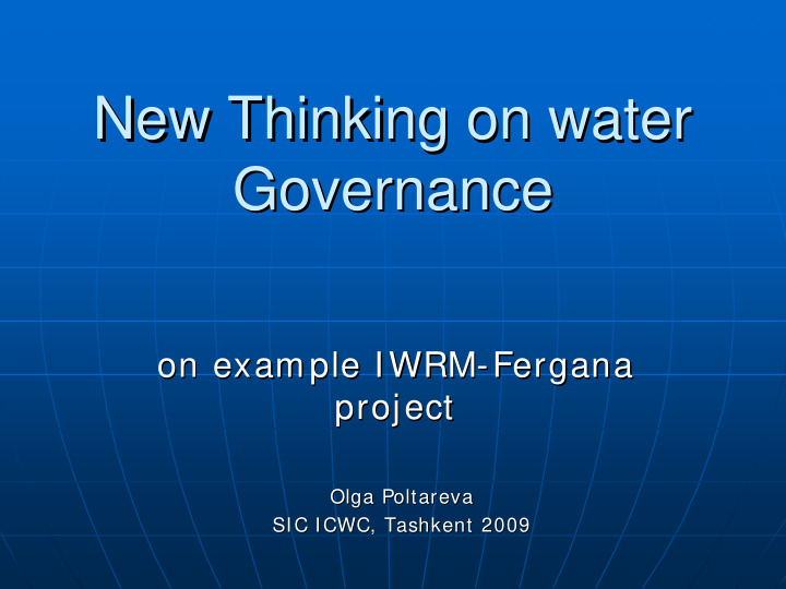 new thinking on water new thinking on water governance