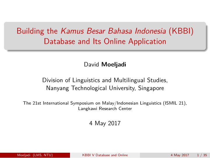 building the kamus besar bahasa indonesia kbbi database