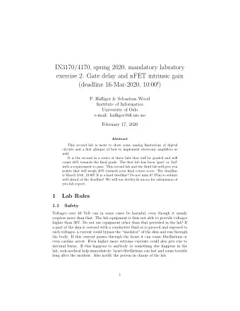 IN3170/4170, spring 2020, mandatory labratory  exercise 2: Gate delay and nFET intrinsic gain
