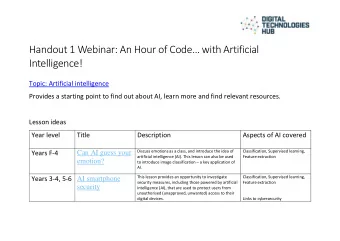 Handout 1 Webinar: An Hour of Code with Artificial Intelligence!  Topic: Artificial intelligence