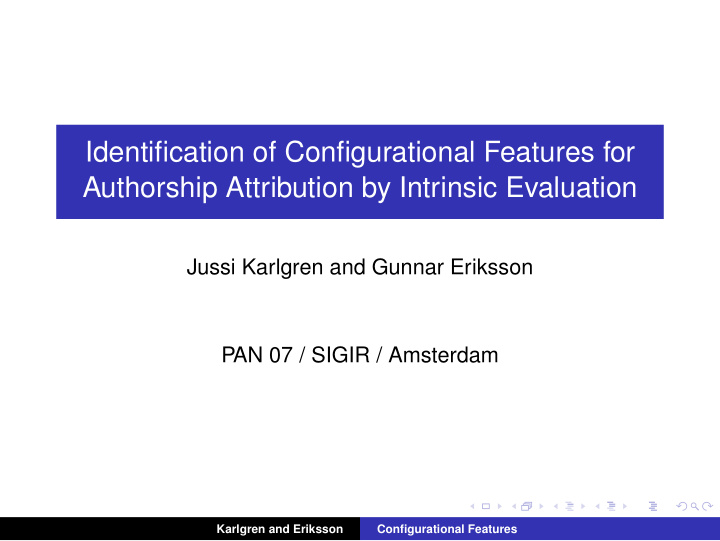 identification of configurational features for authorship