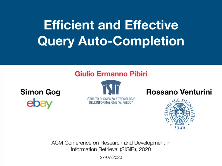 e ffi cient and e ff ective query auto completion