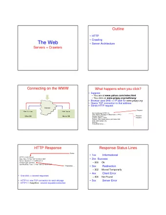 The Web   Server Architecture  Servers + Crawlers  Connecting on the WWW  What happens when you