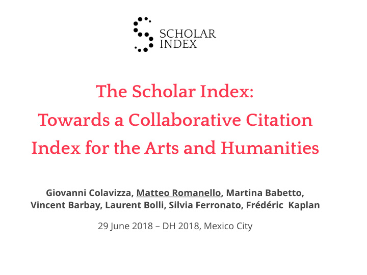 the scholar index towards a collaborative citation index