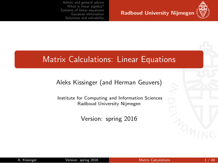 matrix calculations linear equations