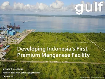 Developing Indonesias First  Premium Manganese Facility  Investor Presentation  Hamish Bohannan