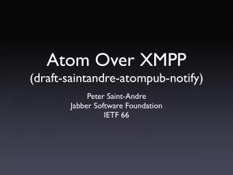 Atom Over XMPP  (draft-saintandre-atompub-notify)  Peter Saint-Andre  Jabber Software Foundation