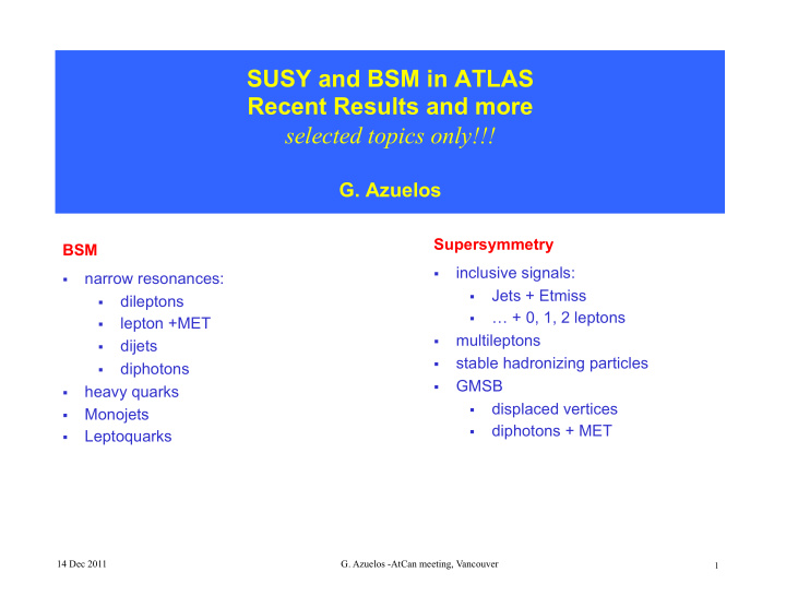 susy and bsm in atlas recent results and more selected