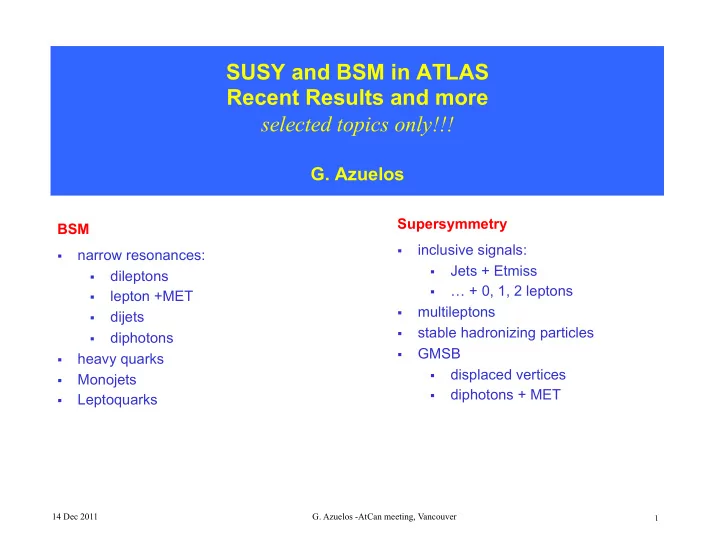 susy and bsm in atlas recent results and more selected