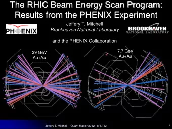 Results from the PHENIX Experiment  Jeffery T. Mitchell  Brookhaven National Laboratory  and the