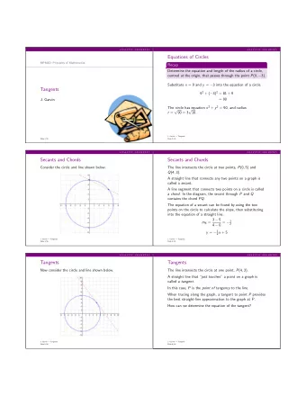 Equations of Circles  MPM2D: Principles of Mathematics  Recap  Determine the equation and length of